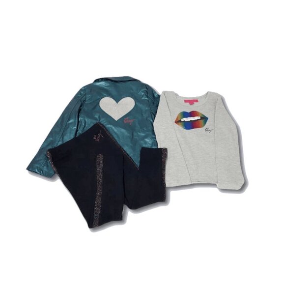 NWT Betsey Johnson faux leather jacket, long sleeve t-shirt & leggings bundle - Picture 3 of 16